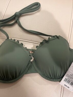 Shade & Shore Olive Green Scallop Trim Bikini Top